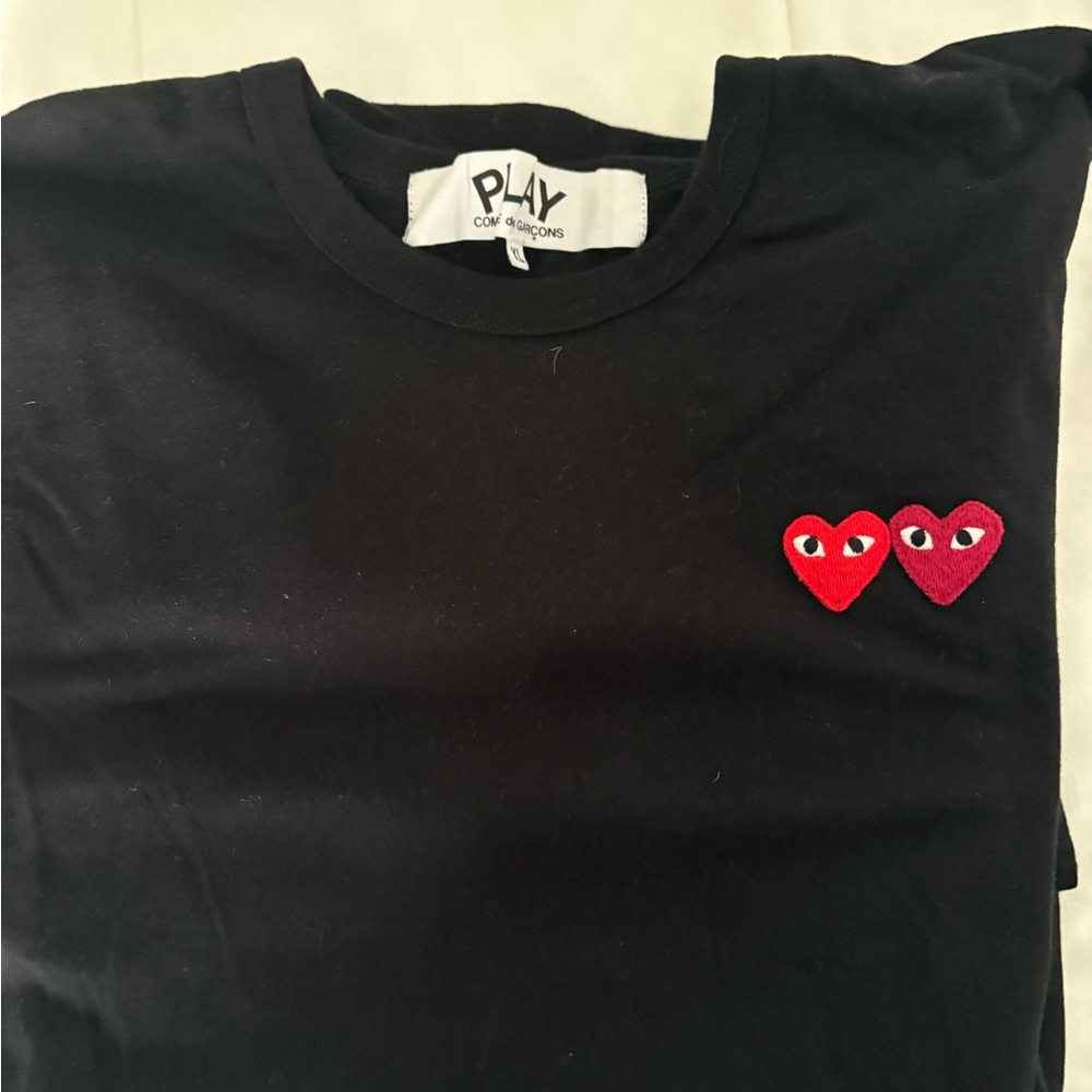Comme des Garcons PLAY Kids Black Tee with Double Red Hearts